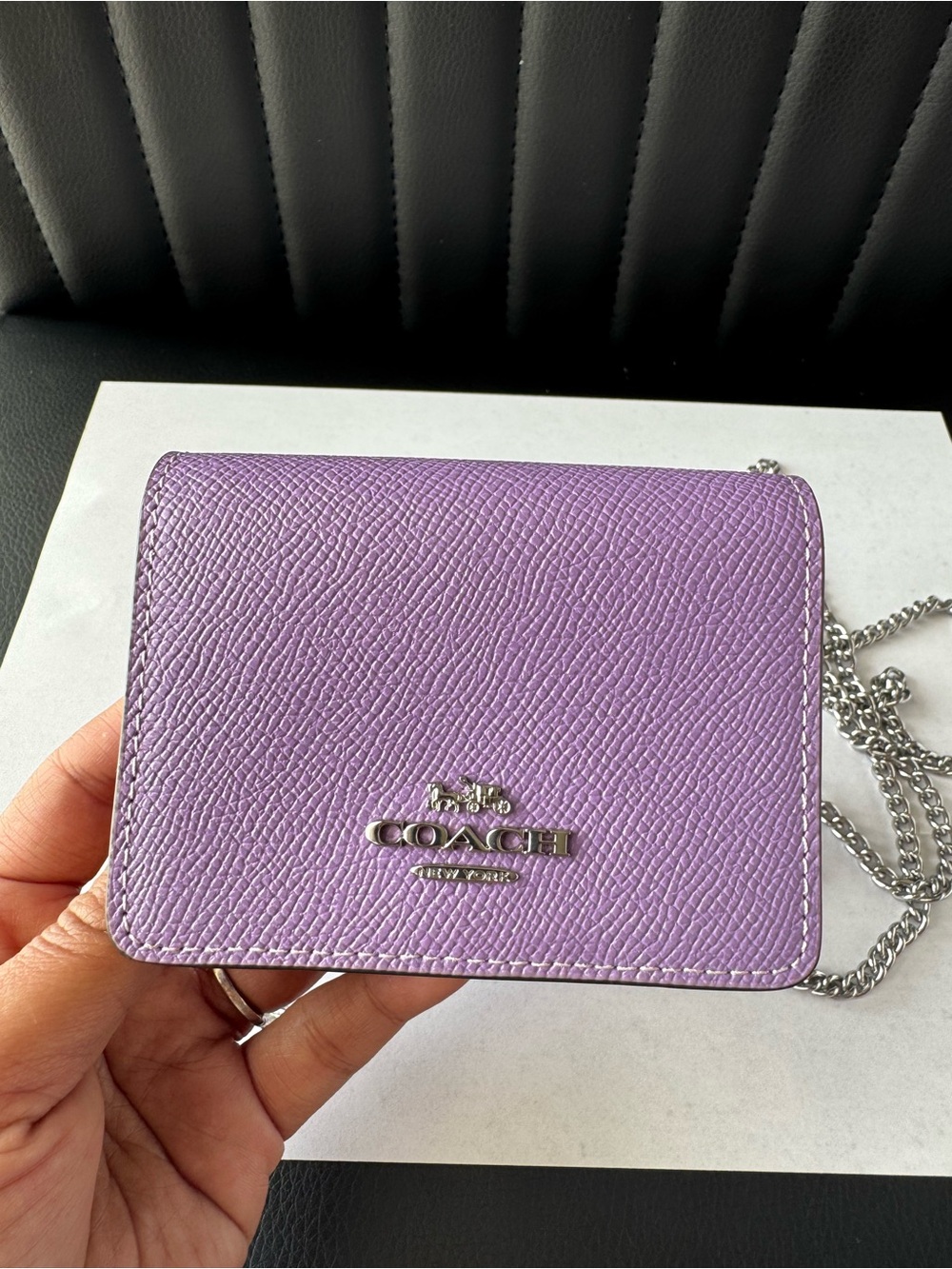SOLD! Coach Lavender Pebbled Leather Crossbody Card Wallet Case with Silver Chai